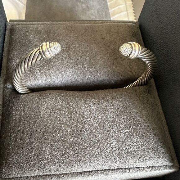 David Yurman 925 Sterling Silver 5mm Pave Diamond Cable Classic Bracelet Sz M - Picture 8 of 8